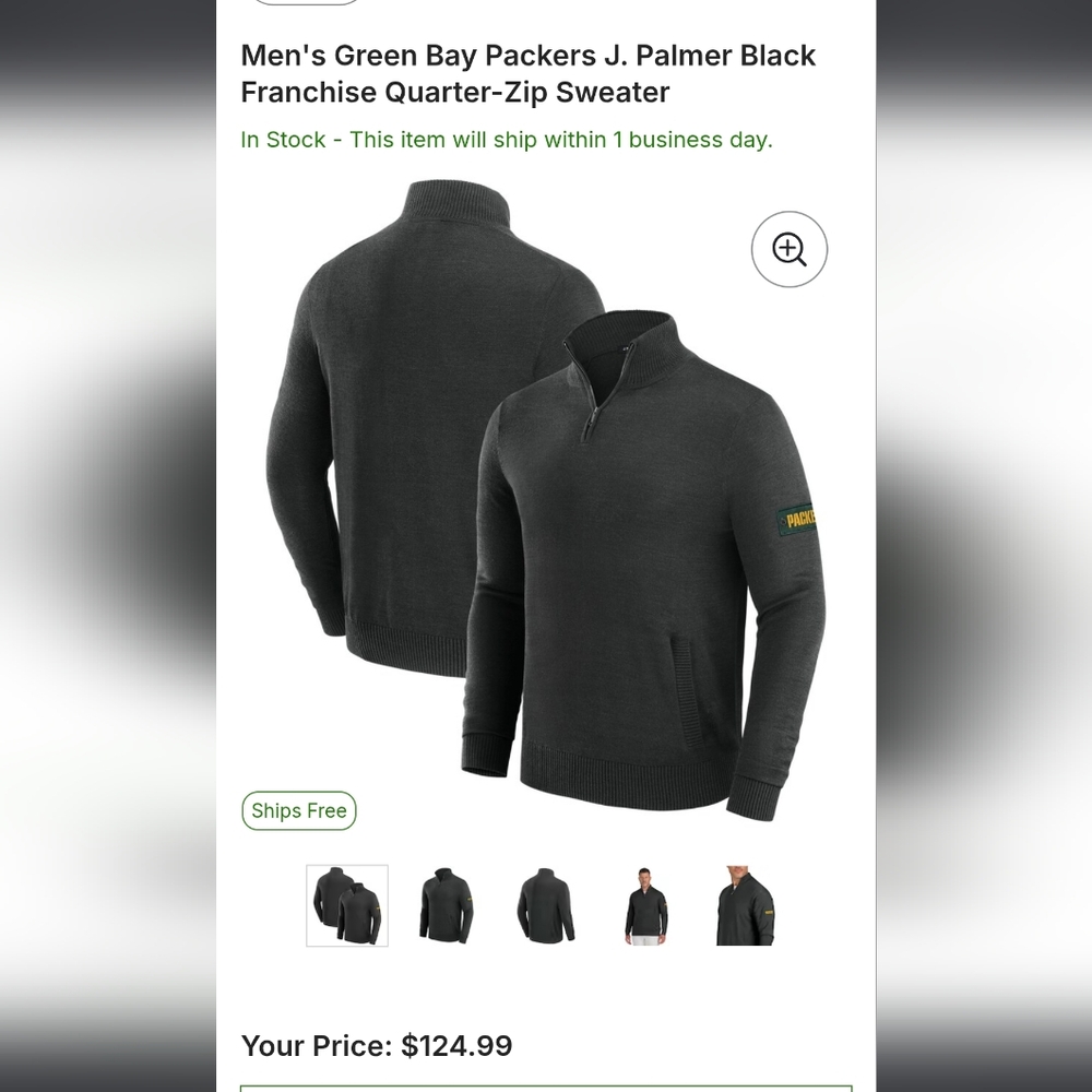 Men's Green Bay Packers Black Quarter-Zip Sweater
